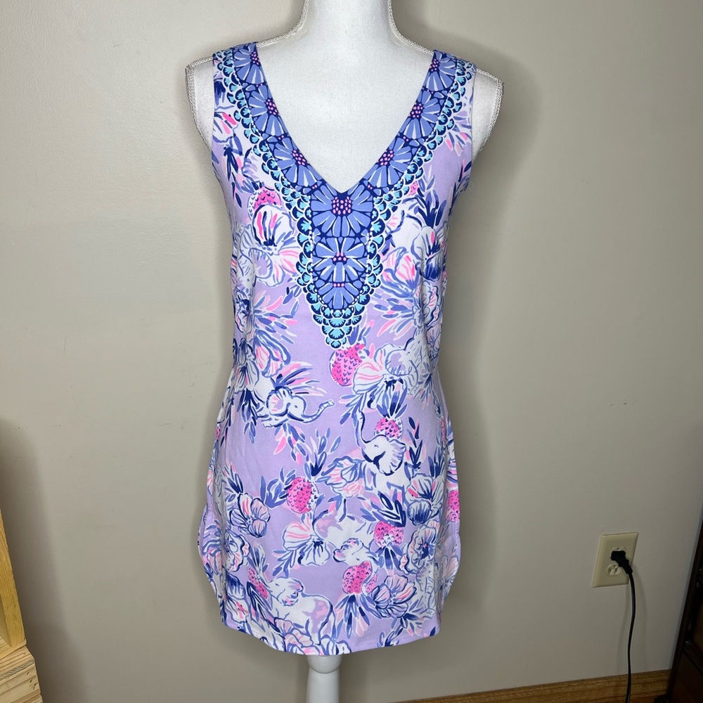 Lilly Pulitzer 00 Trunks In The Air RONNIE SHIFT ROMPER Light Lilac Elephant